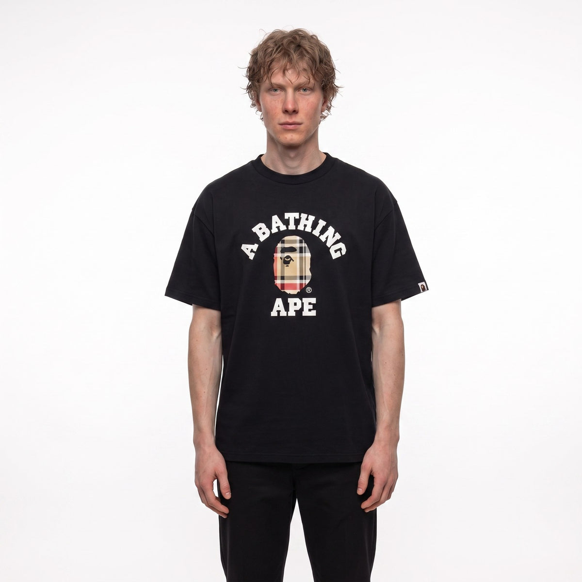 tričko BAPE Check College T-Shirt Black/Beige ADONIO