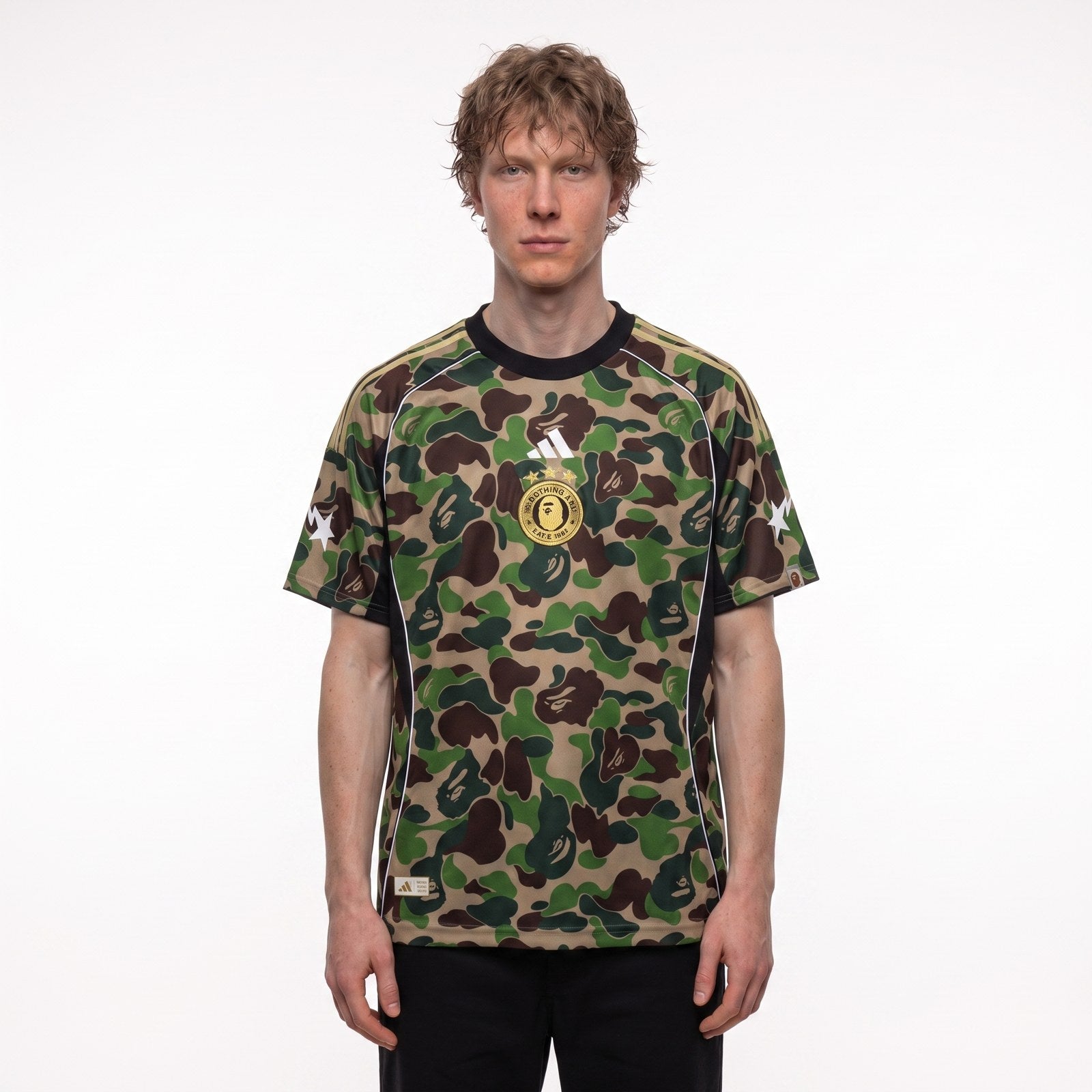 adidas x BAPE Football Graphic Slim Jersey T-shirt Green - model foto