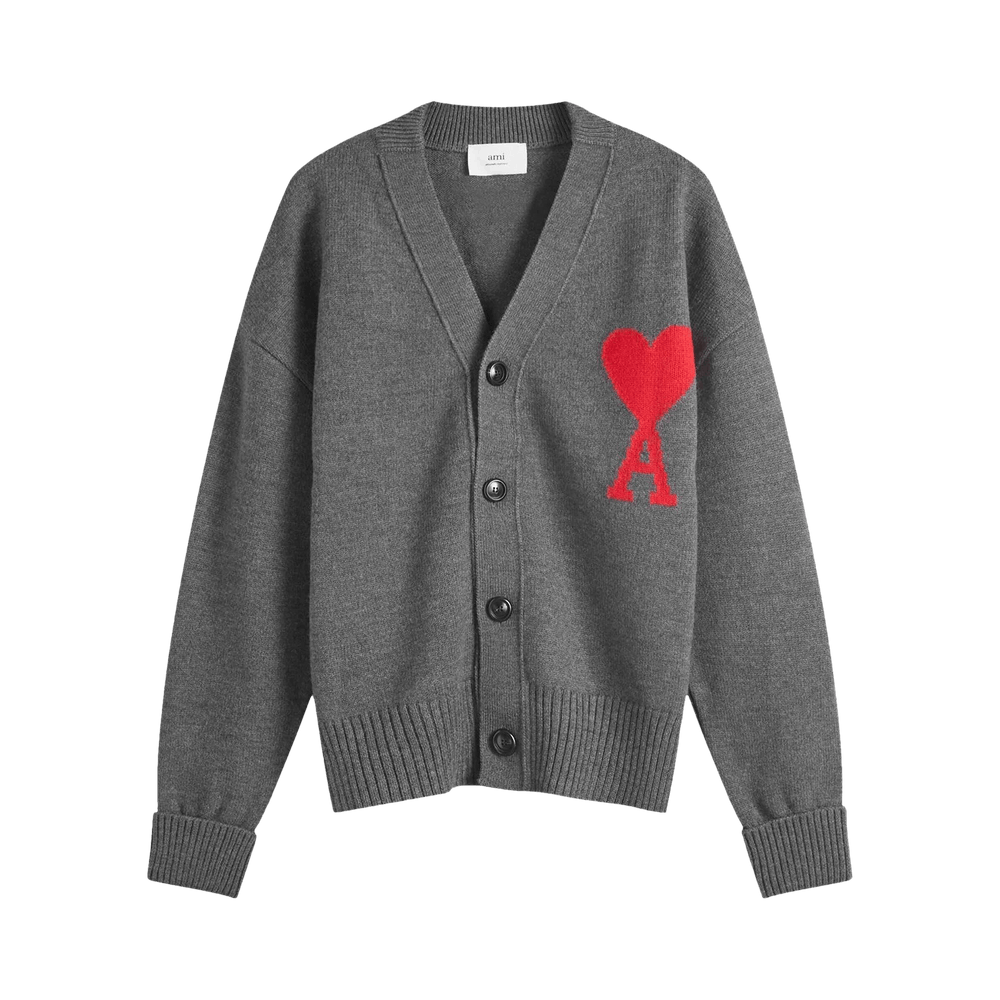 Ami Large A Heart Cardigan 'Grey/Red'