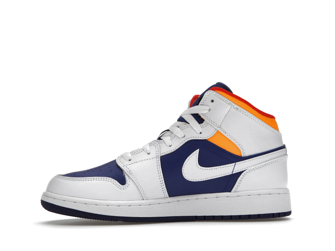 Jordan 1 Mid White Laser Orange Deep Royal Blue (GS)